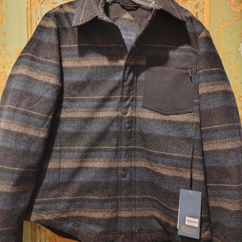 Pendleton Men's Wool Jacket - Blue and Brown Stripes